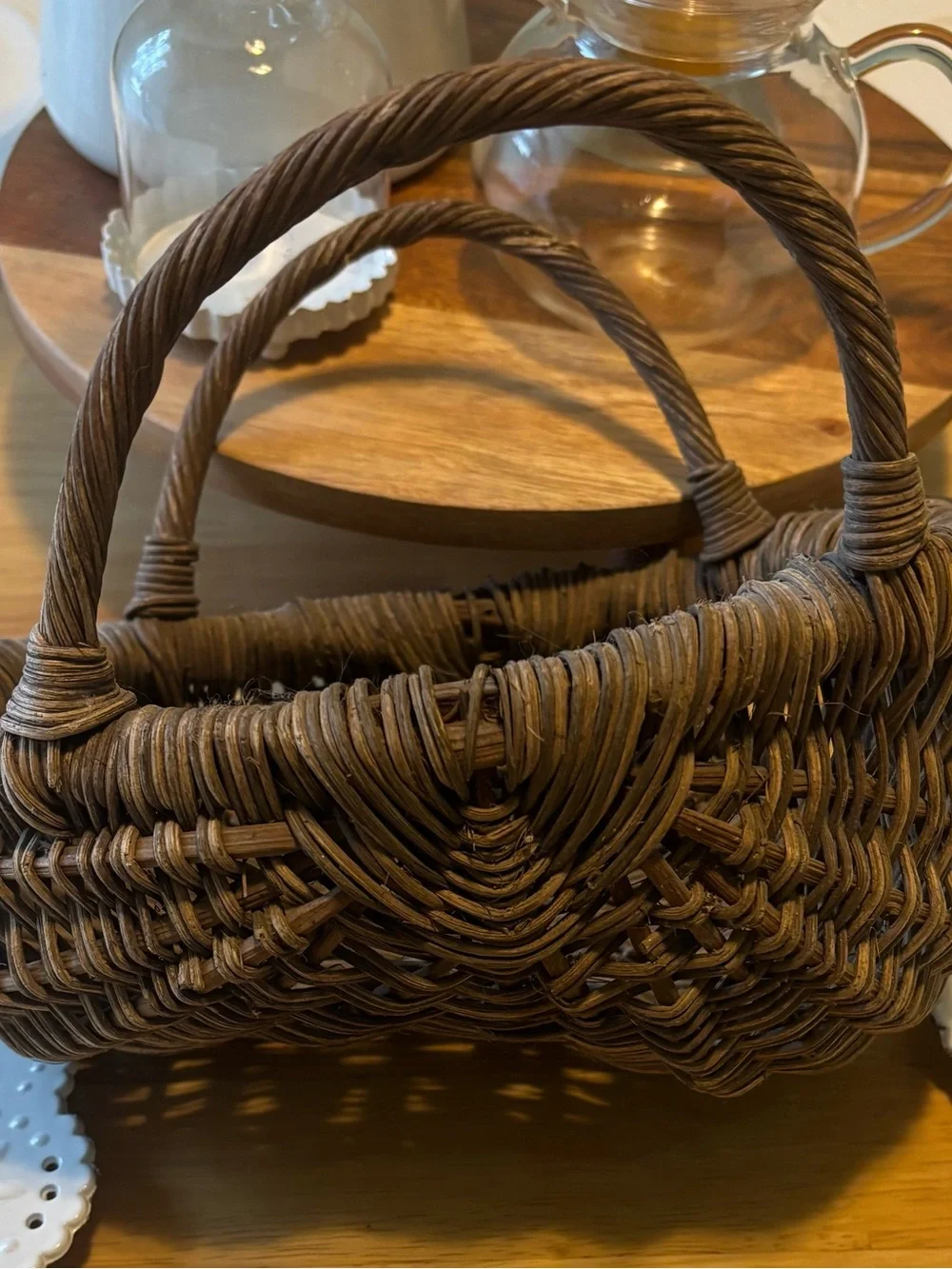 Woven Brown Rattan Basket with Dual Handles
